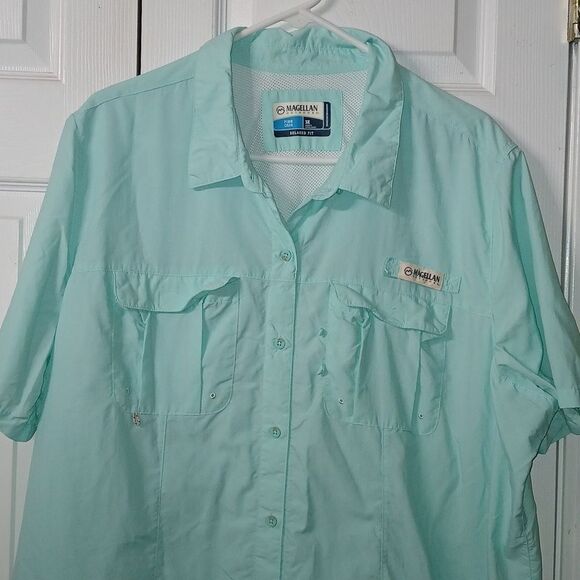 Magellan Outdoor Fish Gear Relaxed Fit light mint button down shirt  Sz 3X EUC - Picture 3 of 5